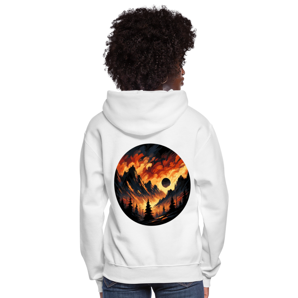 Women's Brushed Orange and Black Mountain Range Graphic Hoodie with Logo - white