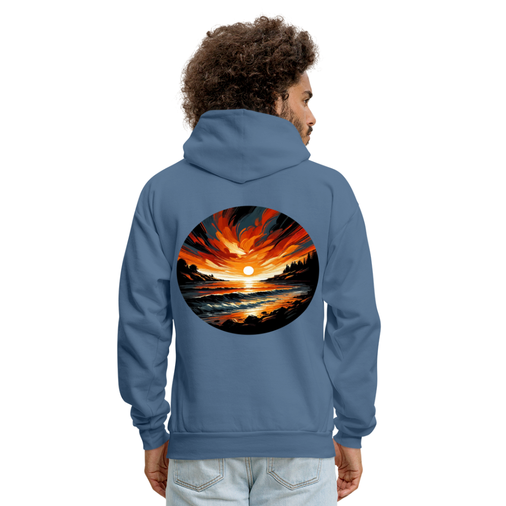 Men's Beach Sunset Graphic Hoodie with Logo - denim blue