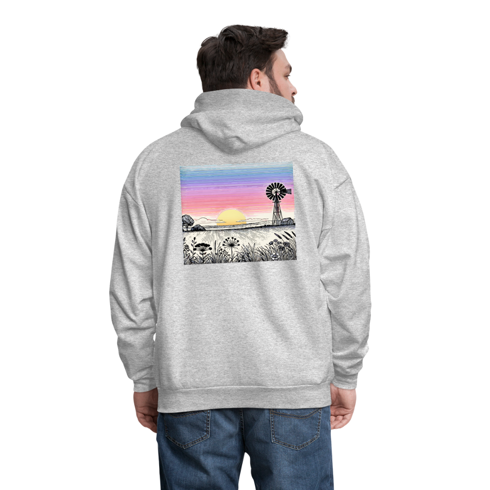 Men's Colored Prairie Landscape Graphic Hoodie with Logo - heather gray