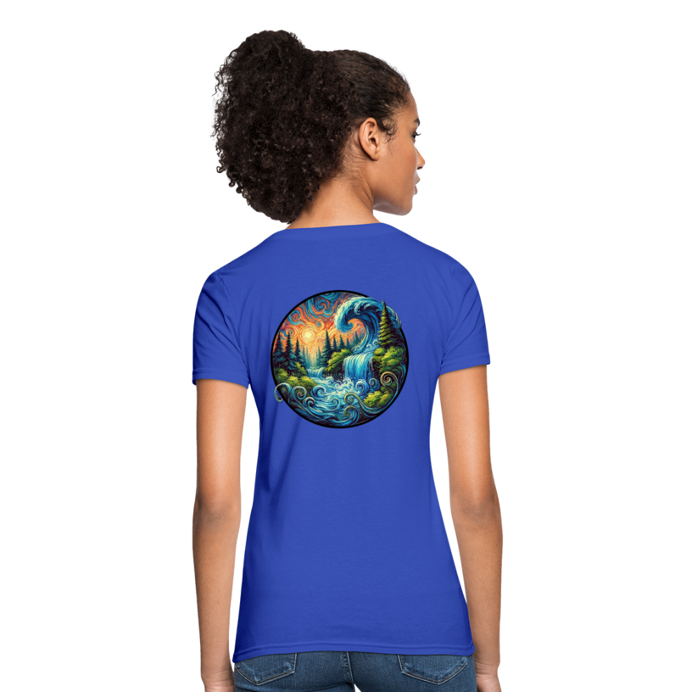 Women's Waterfall Graphic T-Shirt with Logo - royal blue