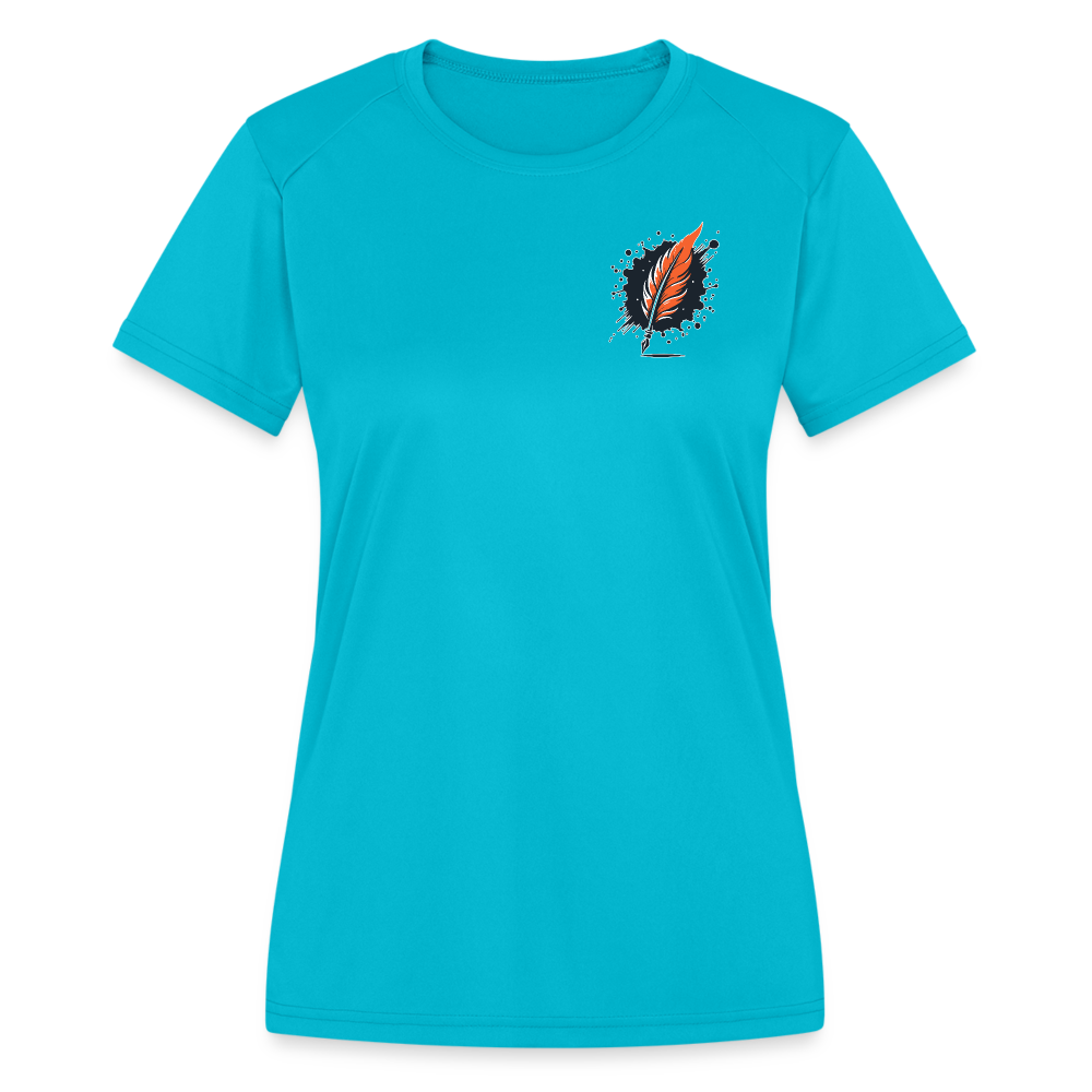 Women's Desert Sunset Graphic Moisture Wicking Performance T-Shirt with Logo - turquoise