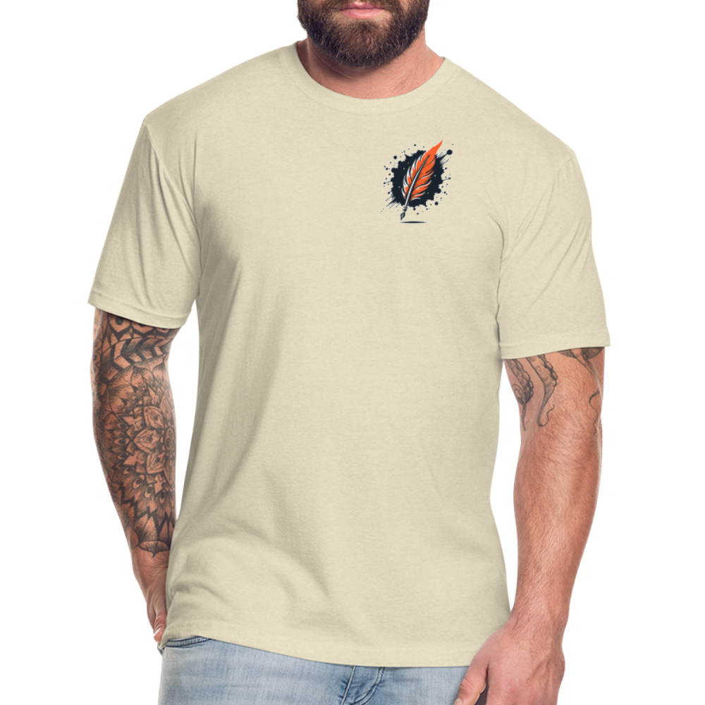 Orange Swirling Mountains Graphic Unisex Fitted Cotton/Poly T-Shirt with Logo - heather cream