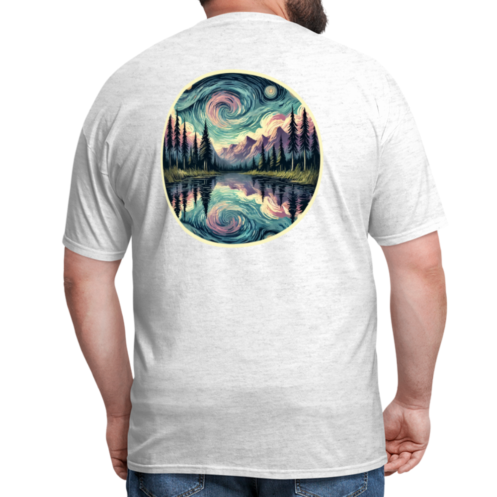 Purple Swirling Sky Reflected on Lake Graphic Unisex Classic T-Shirt with Logo - light heather gray