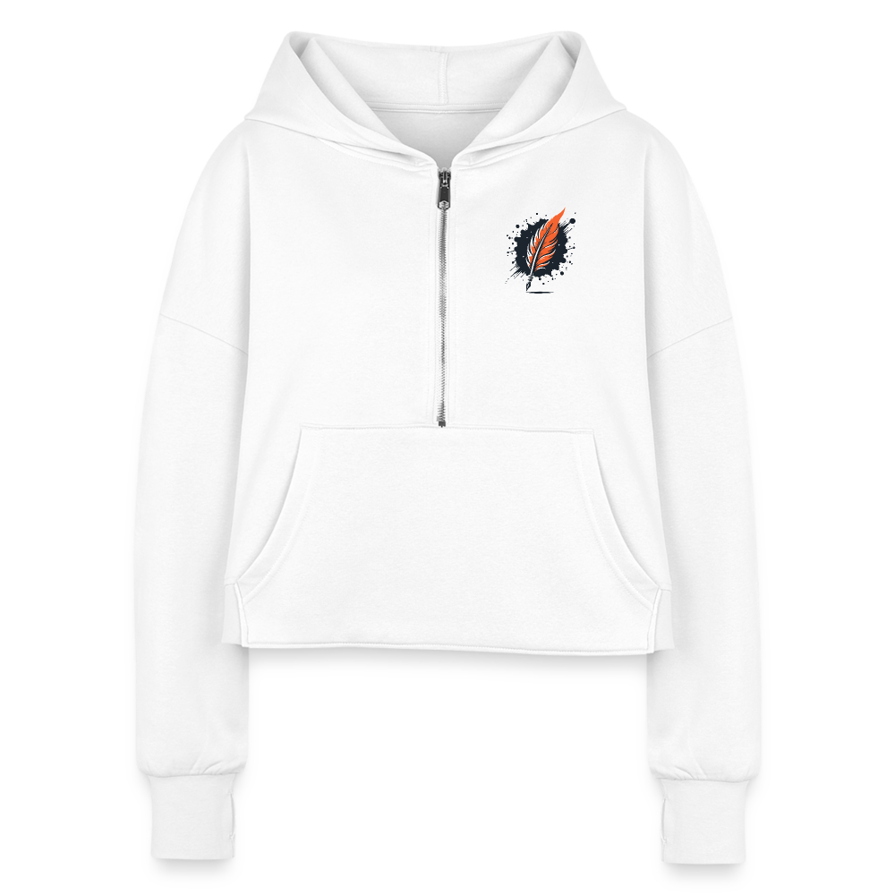 Women's Beach Sunset Graphic Half Zip Cropped Hoodie with Logo - white