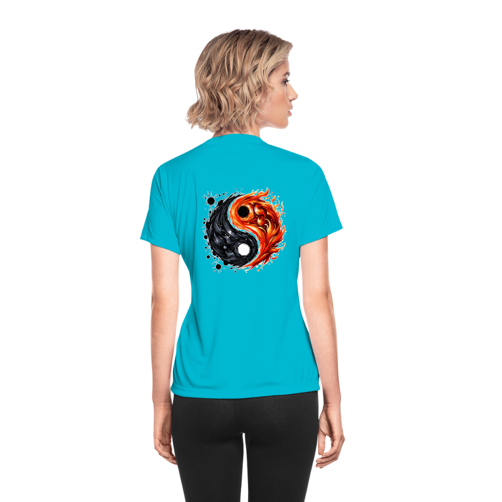 Women's Official Ink and Ember  Yin and Yang Moisture Wicking Performance T-Shirt with Logo - turquoise