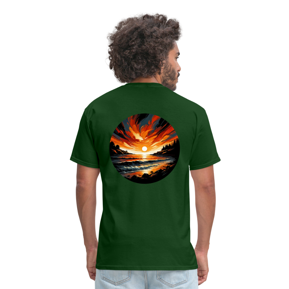 Beach Sunset Graphic Unisex Classic T-Shirt with Logo - forest green