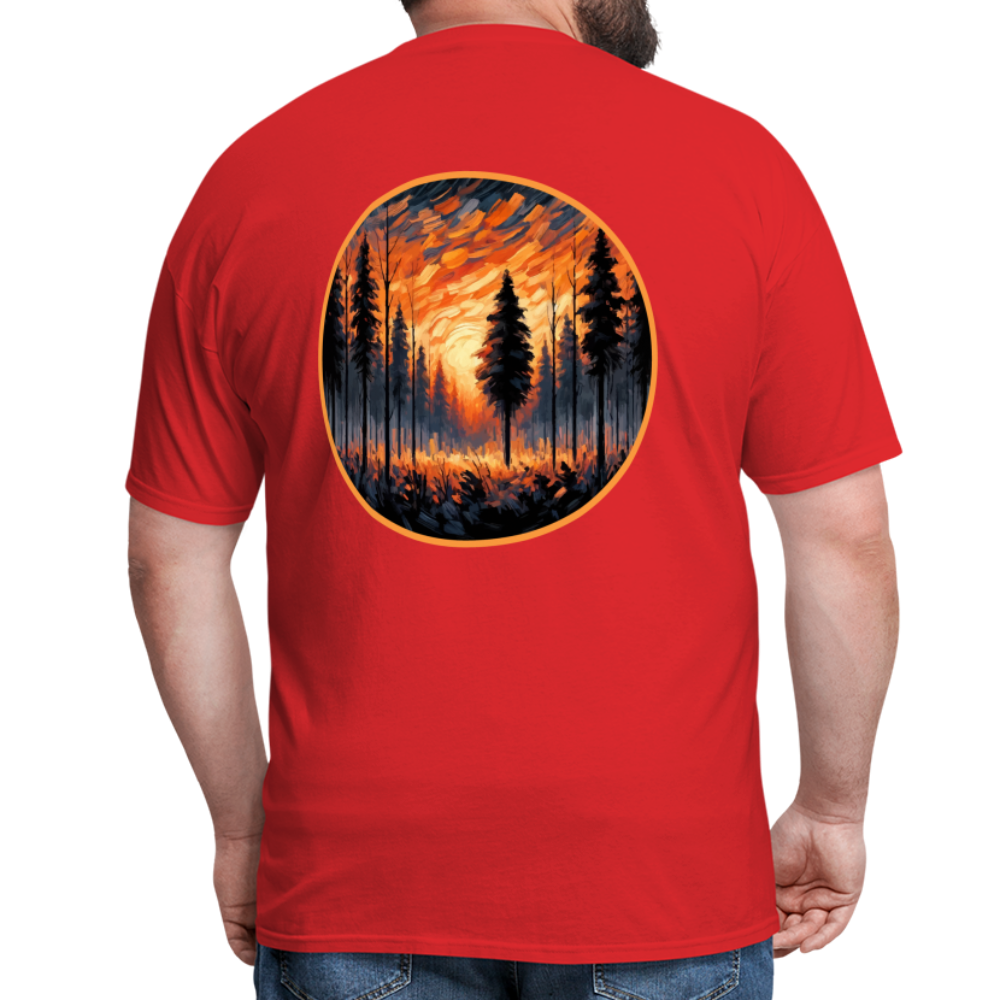 Orange Forest Sunset Unisex Classic T-Shirt with Logo - red