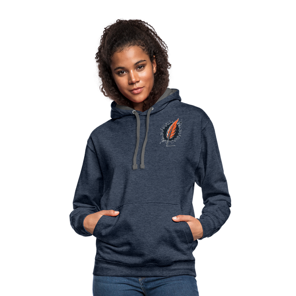 Beach Sunset Graphic Unisex Contrast Hoodie with Logo - indigo heather/asphalt