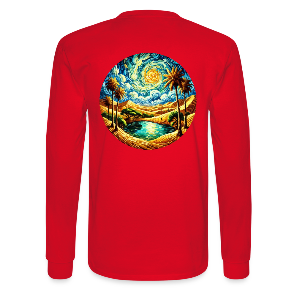 Men's Desert Oasis Graphic Long Sleeve Shirt with Logo - red