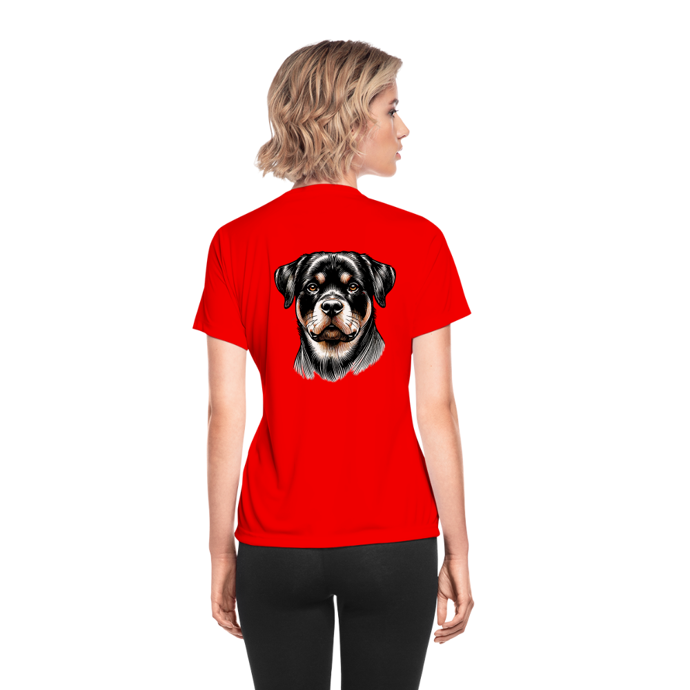 Women's Fine Line Rottweiler Graphic Moisture Wicking Performance T-Shirt with Logo - red