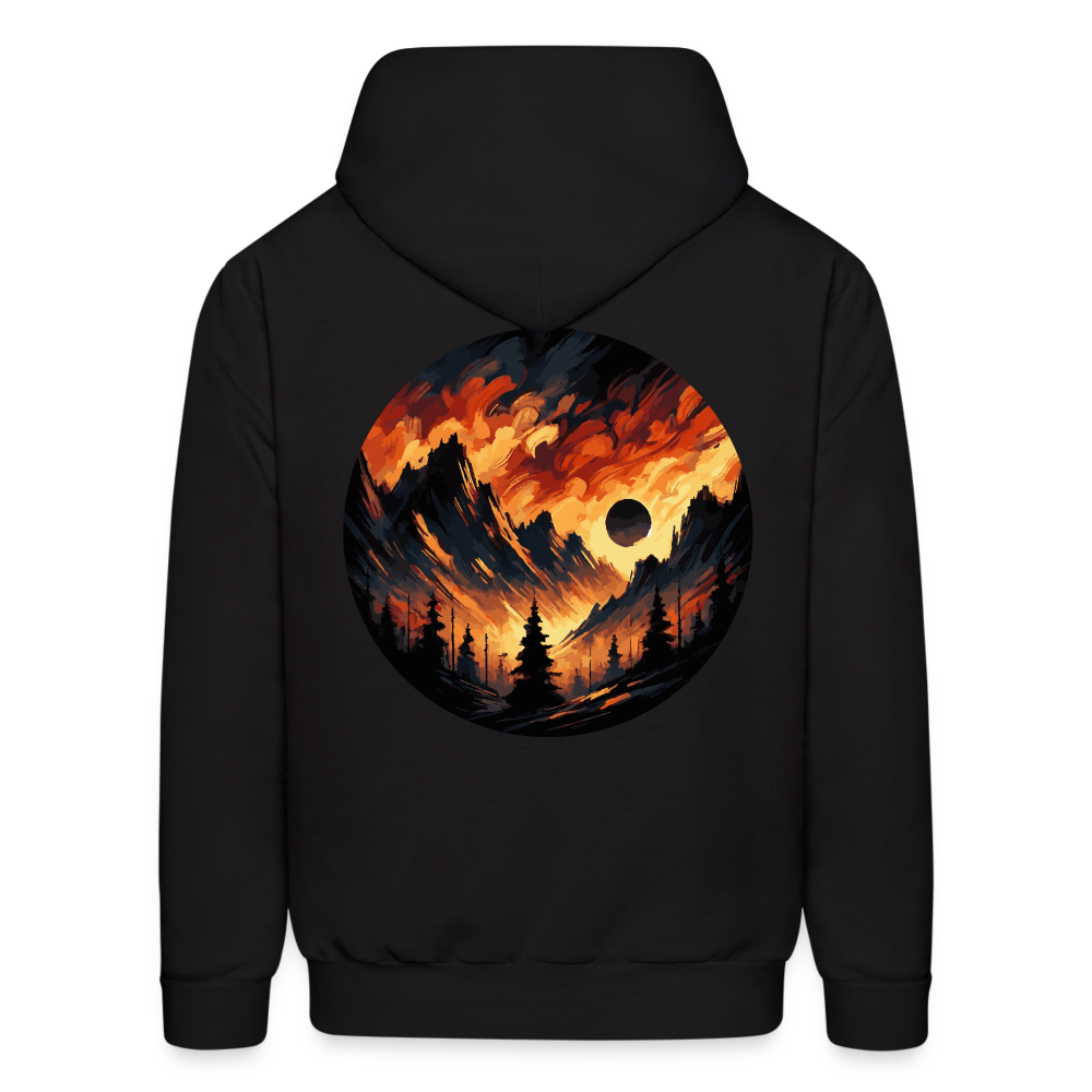 Men's Brushed Orange and Black Mountain Range Graphic Hoodie with Logo - black