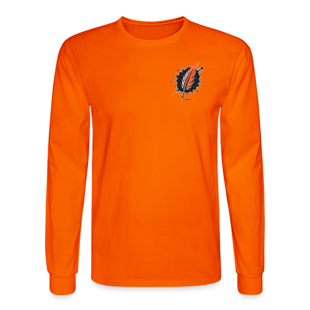 Men's Orange and Black Mountain Range Graphic Long Sleeve Shirt with Logo - orange