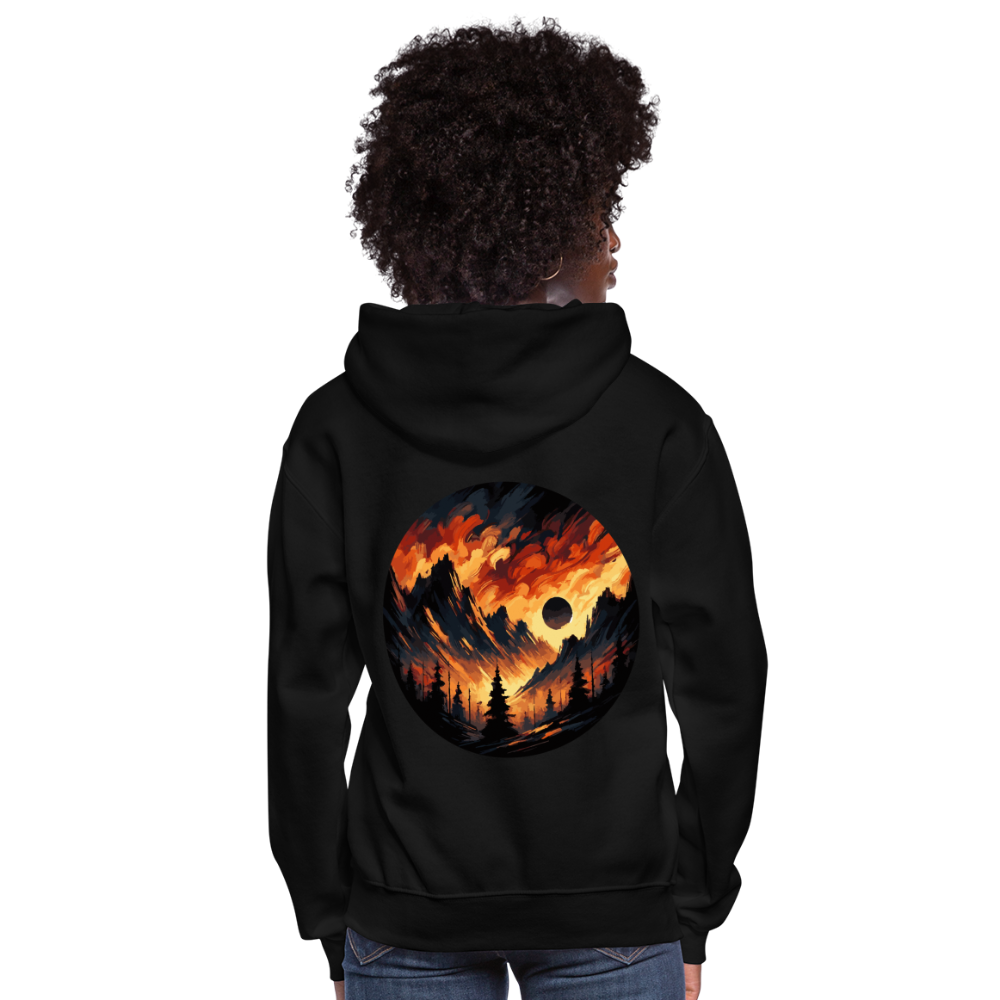 Women's Brushed Orange and Black Mountain Range Graphic Hoodie with Logo - black