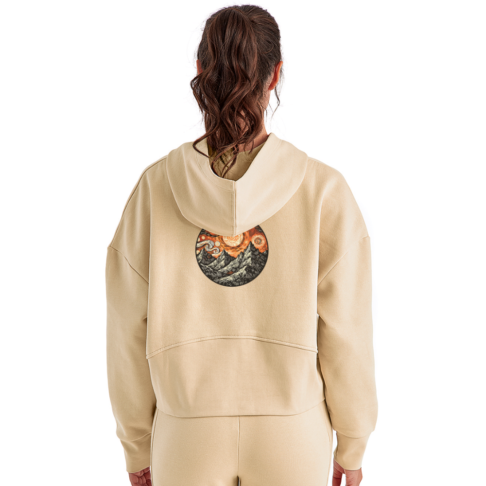 Women's Orange Swirling Mountains Graphic Half Zip Cropped Hoodie with Logo - nude