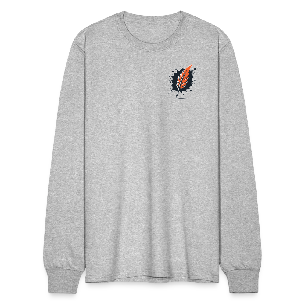 Men's Brushed Orange and Black Mountain Range Graphic Long Sleeve Shirt with Logo - heather gray