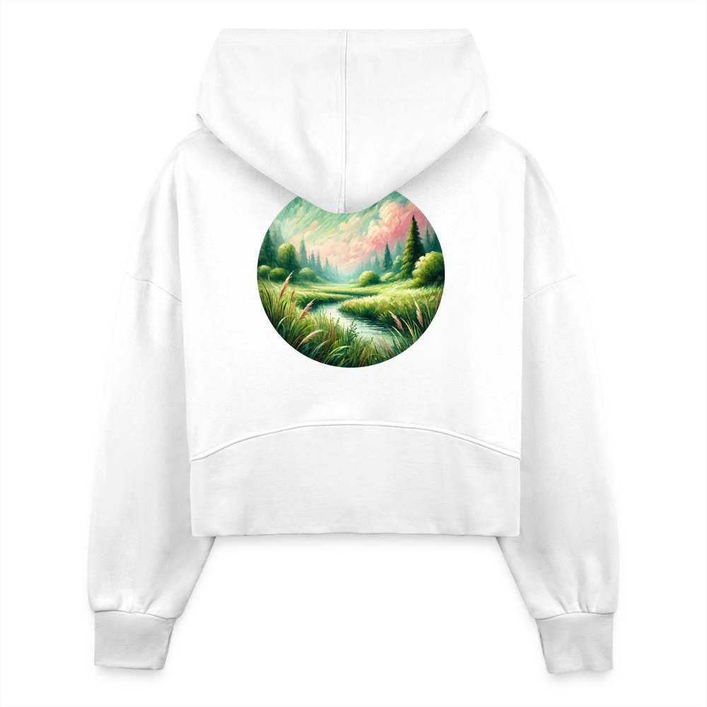 Women's Meadow Graphic Half Zip Cropped Hoodie with Logo - white