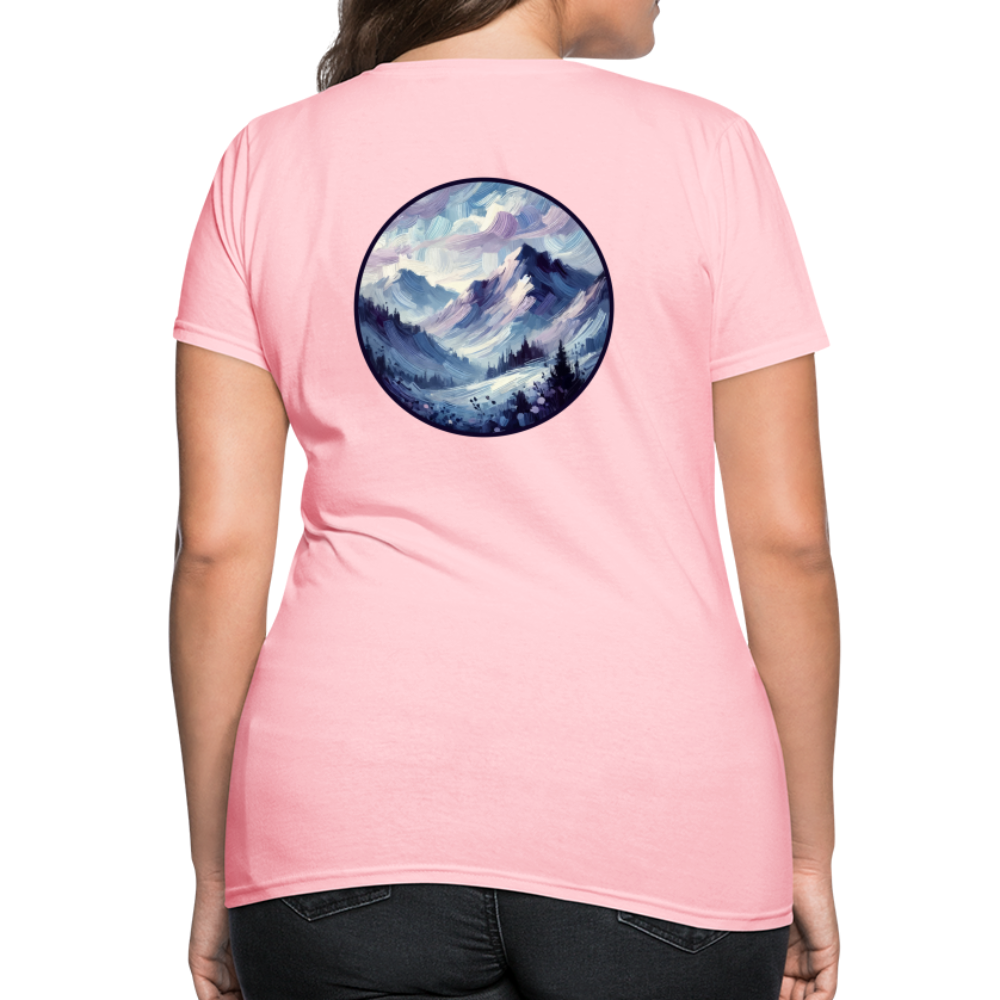 Women's Lavender Blue Mountain Range T-Shirt with Logo - pink