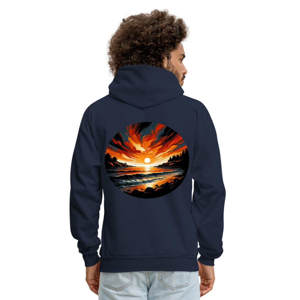 Men's Beach Sunset Graphic Hoodie with Logo - navy