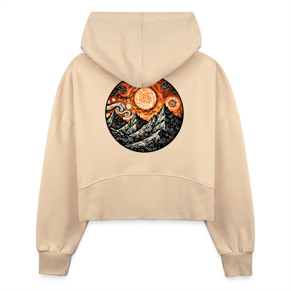 Women's Orange Swirling Mountains Graphic Half Zip Cropped Hoodie with Logo - nude