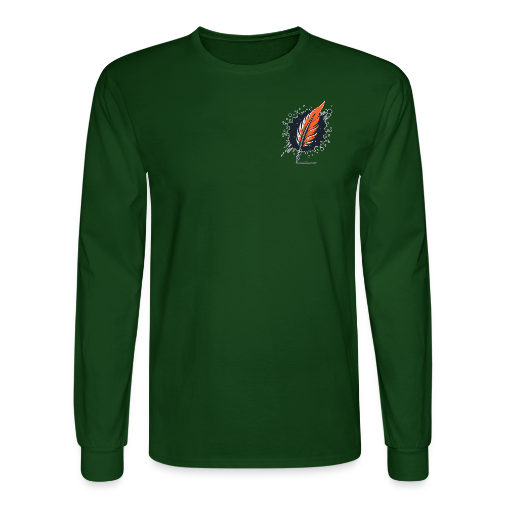 Men's Brushed Orange and Black Mountain Range Graphic Long Sleeve Shirt with Logo - forest green