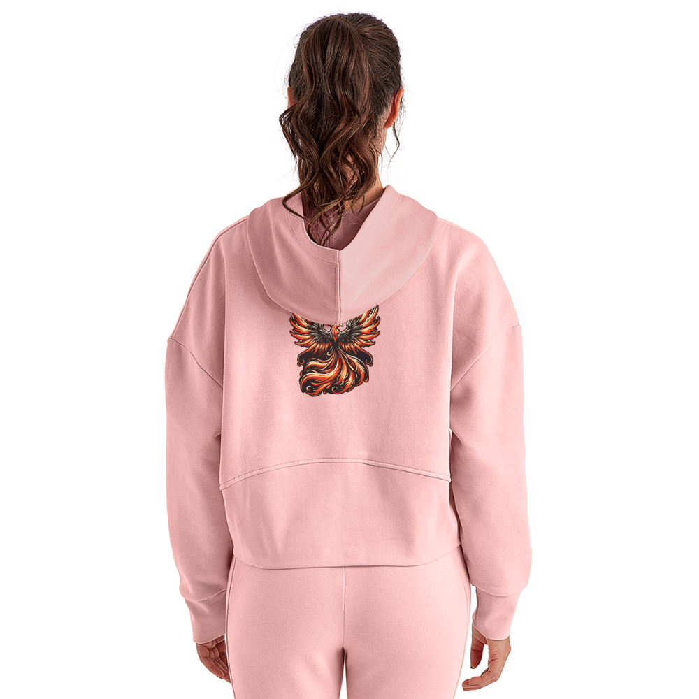 Women's Phoenix Graphic Half Zip Cropped Hoodie with Logo - light pink