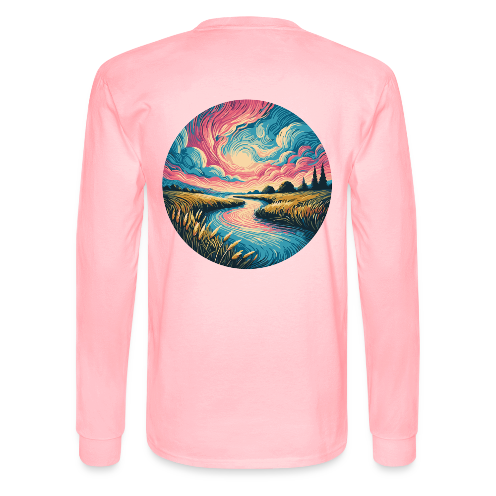 Men's River Pink and Blue Sky Graphic Long Sleeve Shirt with Logo - pink