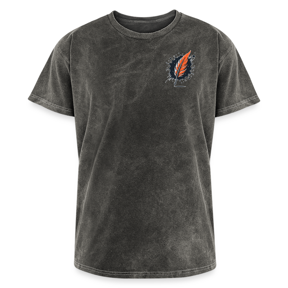 Orange Swirling Mountains Graphic Unisex Mineral Wash T-shirt with Logo - mineral charcoal gray