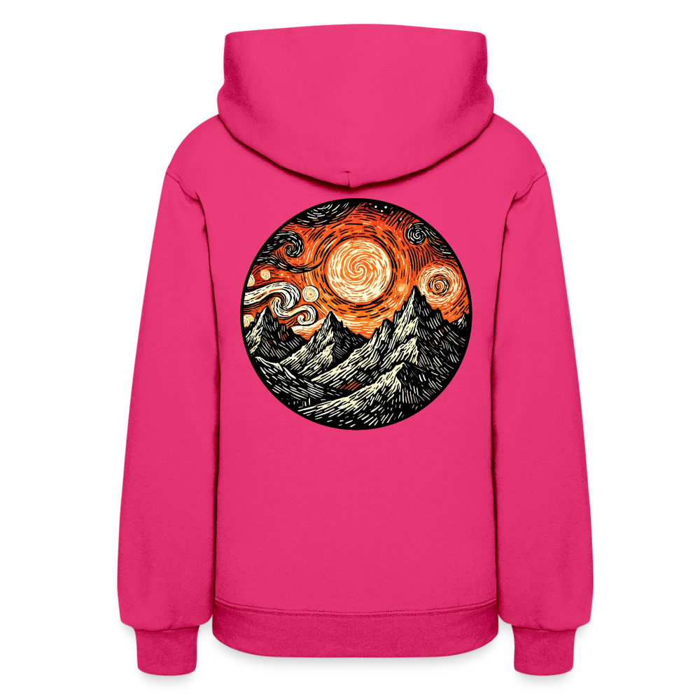 Women's Orange Swirling Mountains Graphic Hoodie with Logo - fuchsia