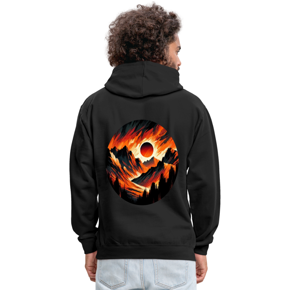 Orange and Black Mountain Range Graphic Unisex Contrast Hoodie with Logo - black/asphalt