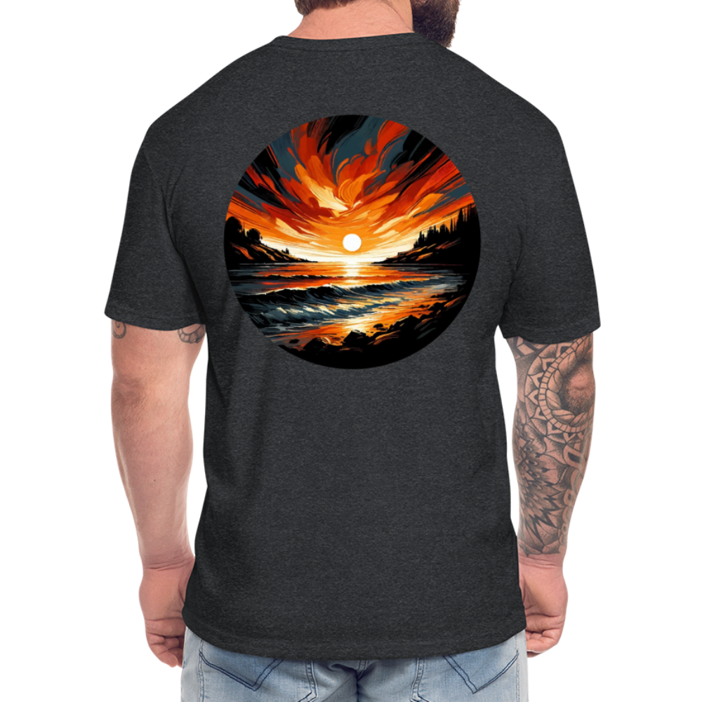 Beach Sunset Graphic Unisex Fitted Cotton/Poly T-Shirt with Logo - heather black