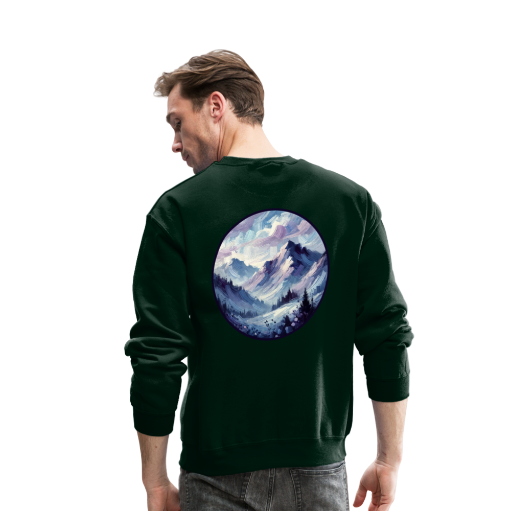 Lavender Blue Mountain Range Crewneck Sweatshirt with Logo - forest green