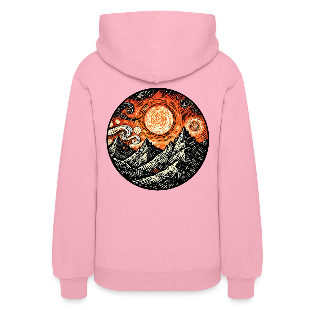 Women's Orange Swirling Mountains Graphic Hoodie with Logo - classic pink