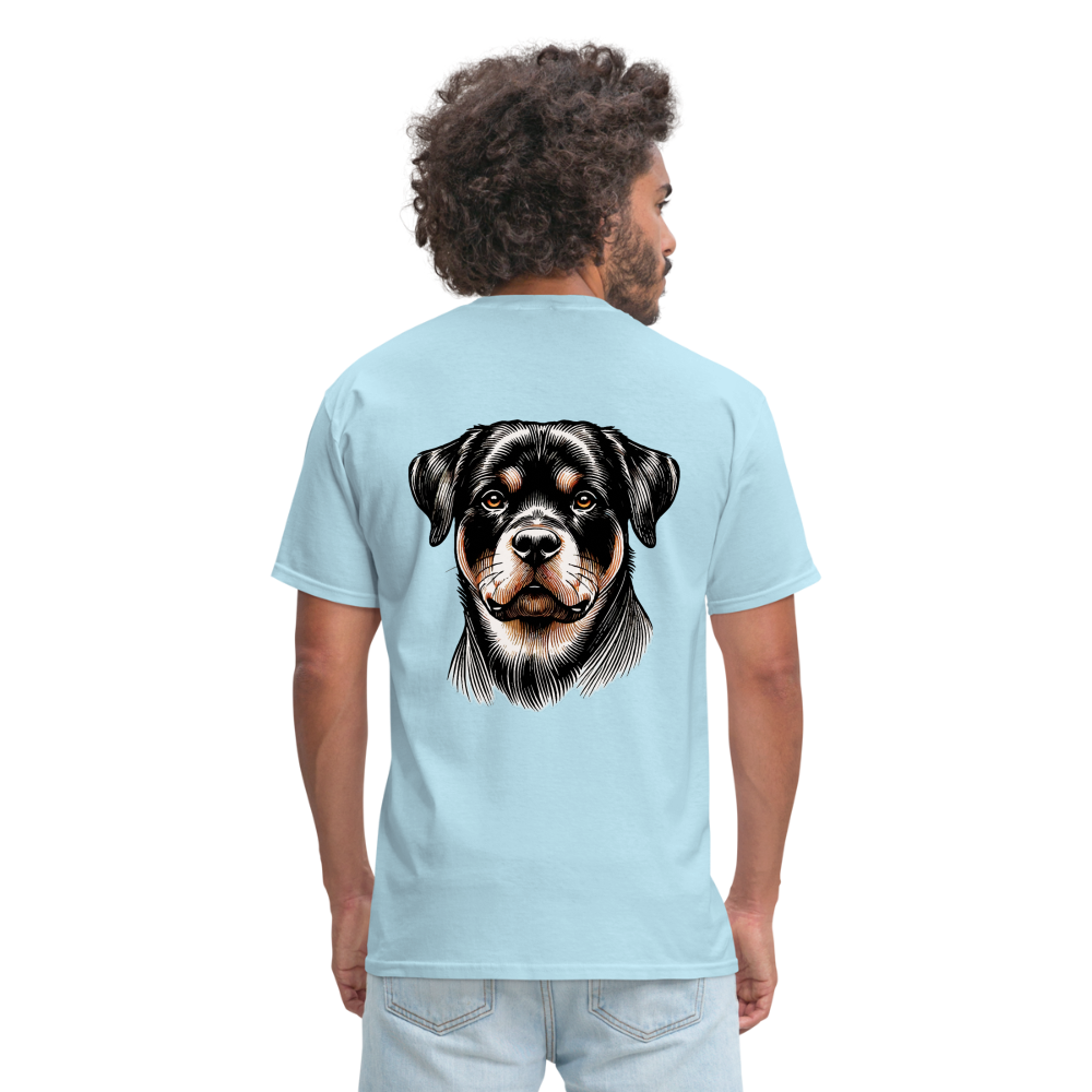 Fine Line Rottweiler Graphic Unisex Classic T-Shirt with Logo - powder blue