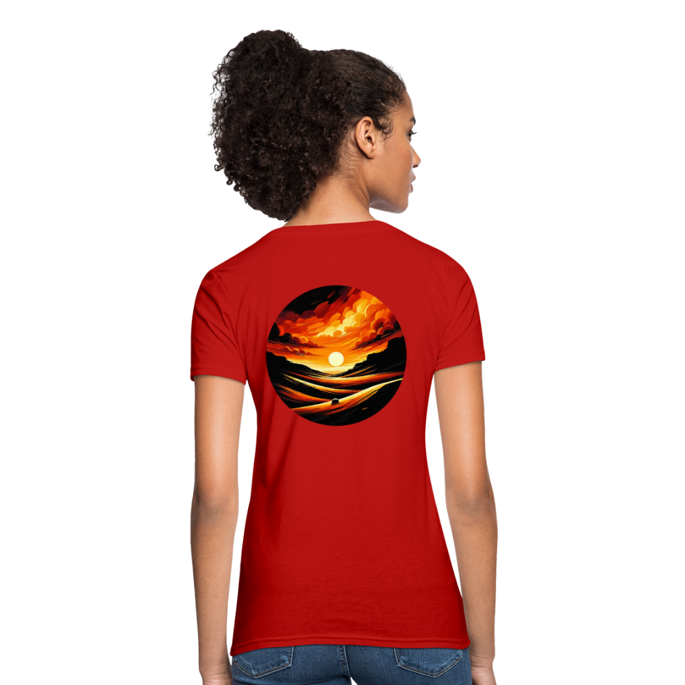 Women's Desert Sunset Graphic T-Shirt with Logo - red