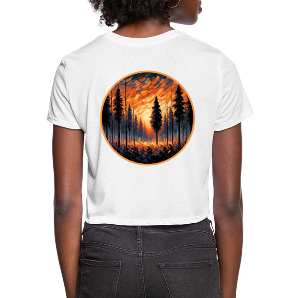 Women's Orange Forest Sunset Graphic Cropped T-Shirt with Logo - white