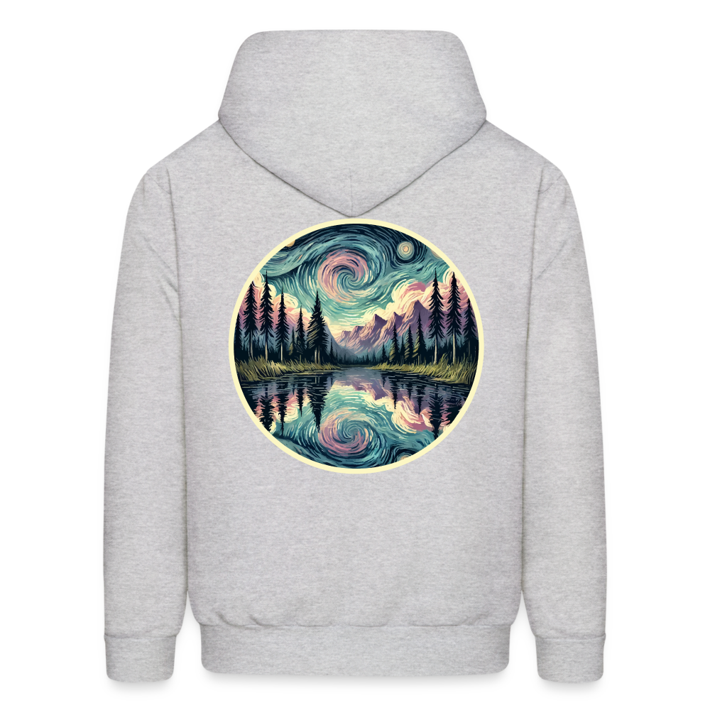 Men's Purple Swirling Sky Reflected on Lake Graphic Hoodie with Logo - ash 