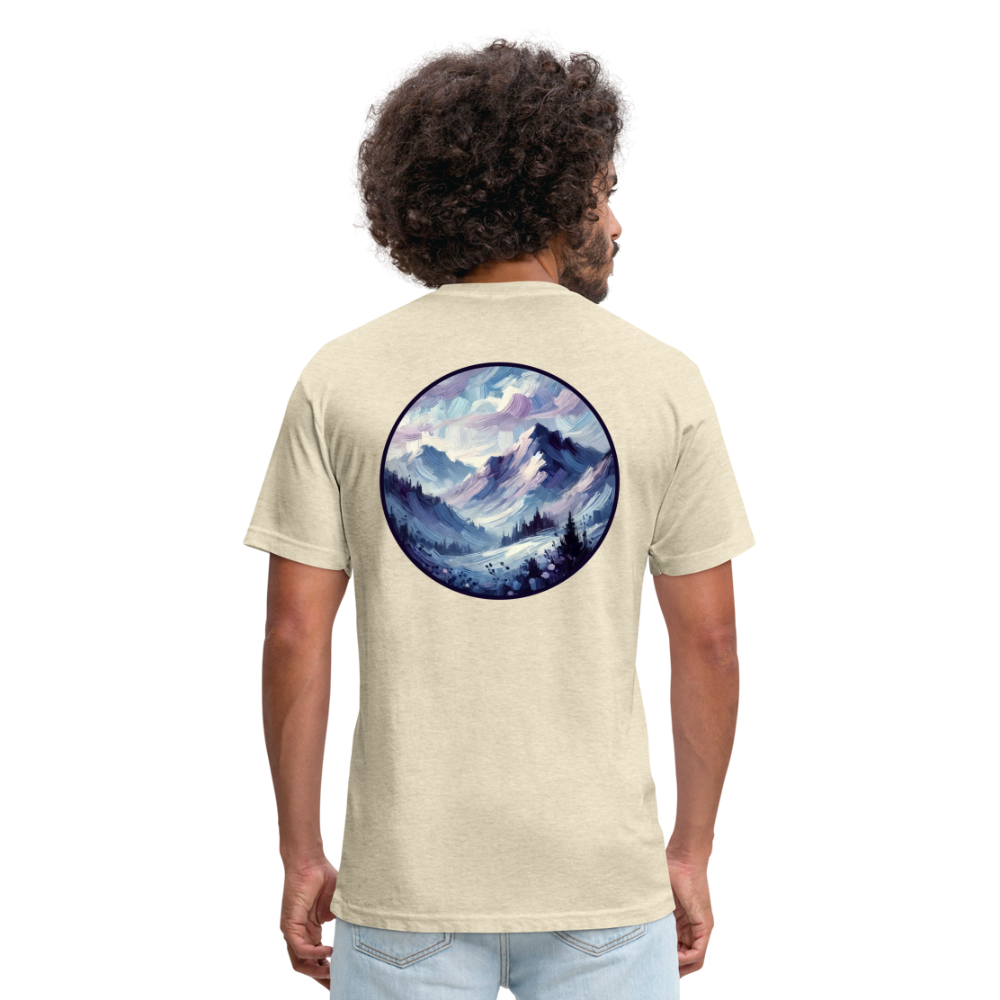 Lavender Blue Mountain Range Graphic Unisex Fitted Cotton/Poly T-Shirt with Logo - heather cream