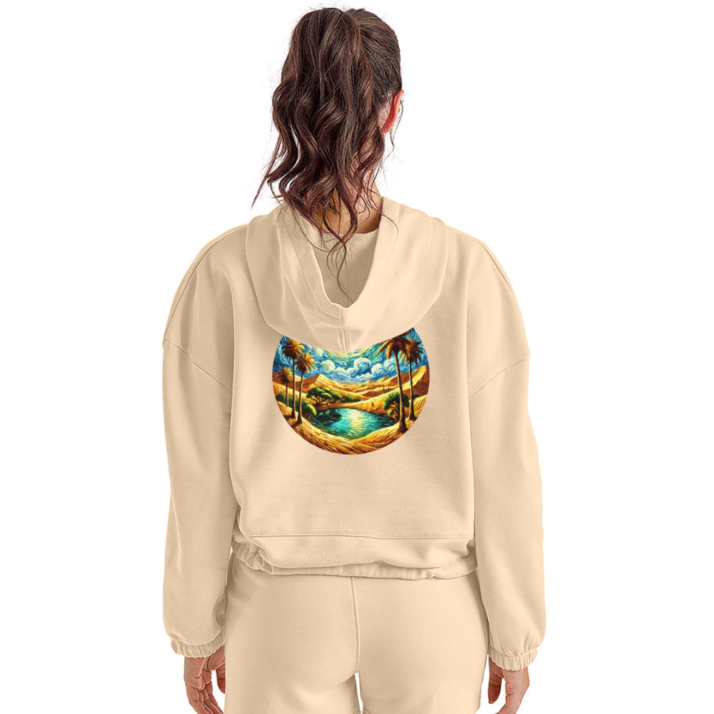 Women’s Desert Oasis Graphic Cropped Hoodie with Logo - nude