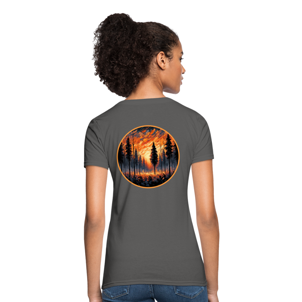 Women's Orange Forest Sunset T-Shirt with Logo - charcoal