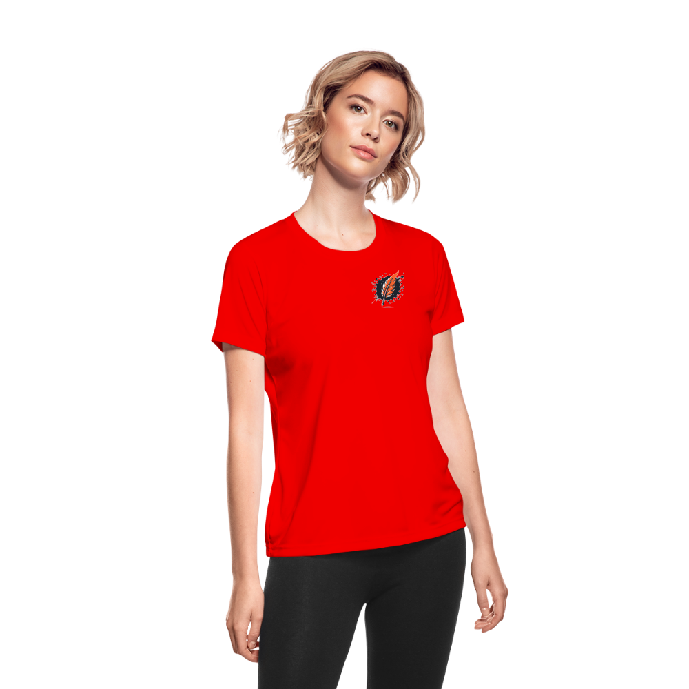 Women's Plain Moisture Wicking Performance T-Shirt with Logo - red