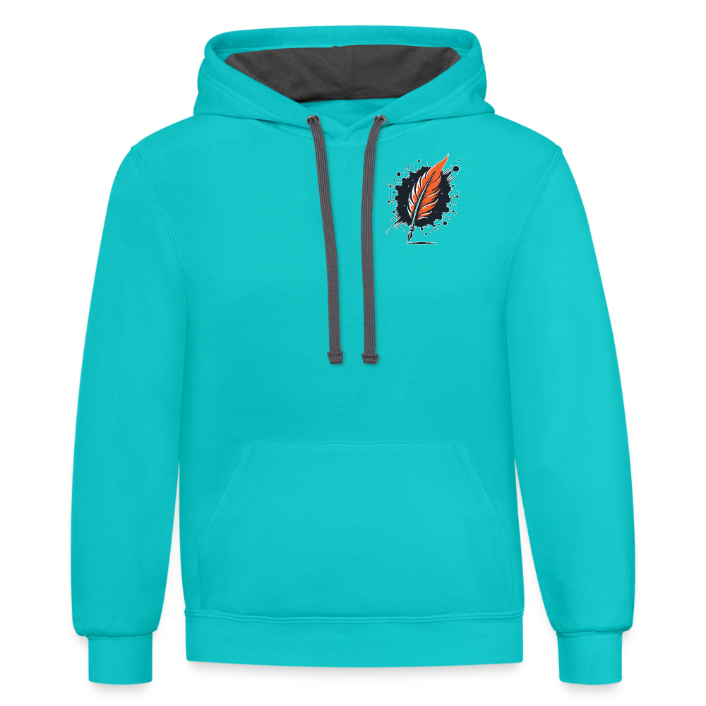 Brushed Orange and Black Mountain Range Graphic Unisex Contrast Hoodie with Logo - scuba blue/asphalt