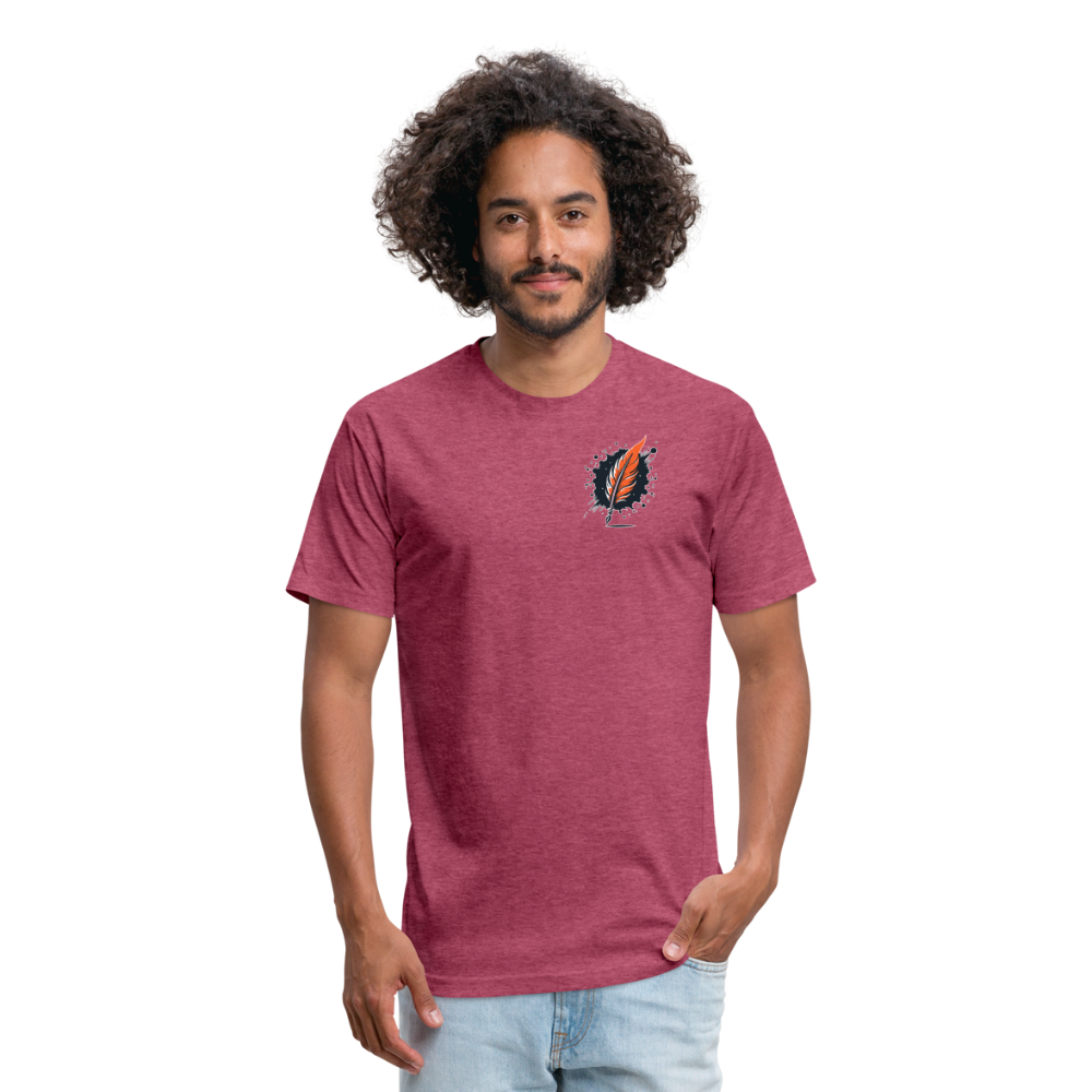 Purple Swirling Sky Reflected on Lake Graphic Unisex Fitted Cotton/Poly T-Shirt with Logo - heather burgundy