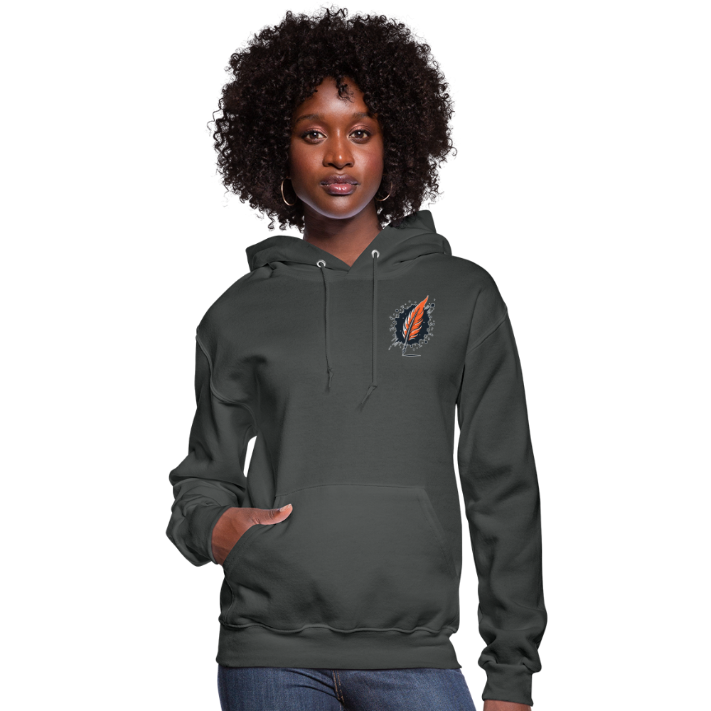 Women's Orange Swirling Mountains Graphic Hoodie with Logo - asphalt