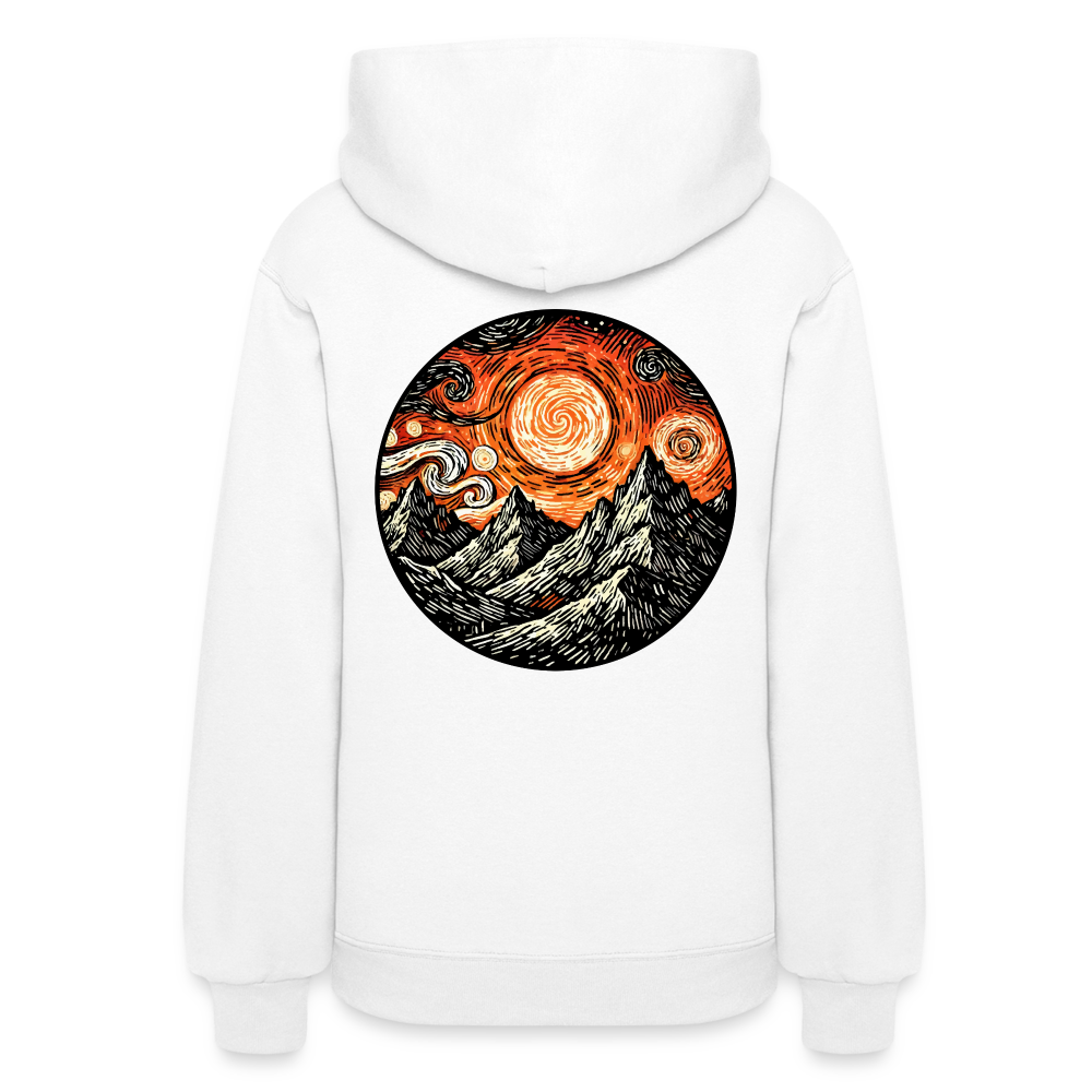 Women's Orange Swirling Mountains Graphic Hoodie with Logo - white