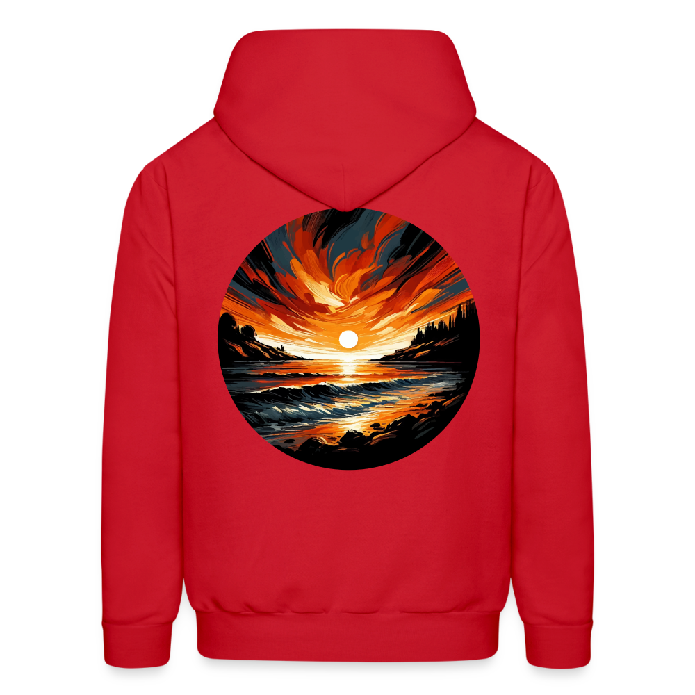 Men's Beach Sunset Graphic Hoodie with Logo - red