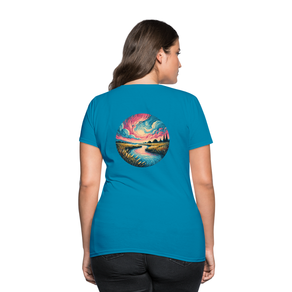 Women's River Pink and Blue Sky T-Shirt with Logo - turquoise