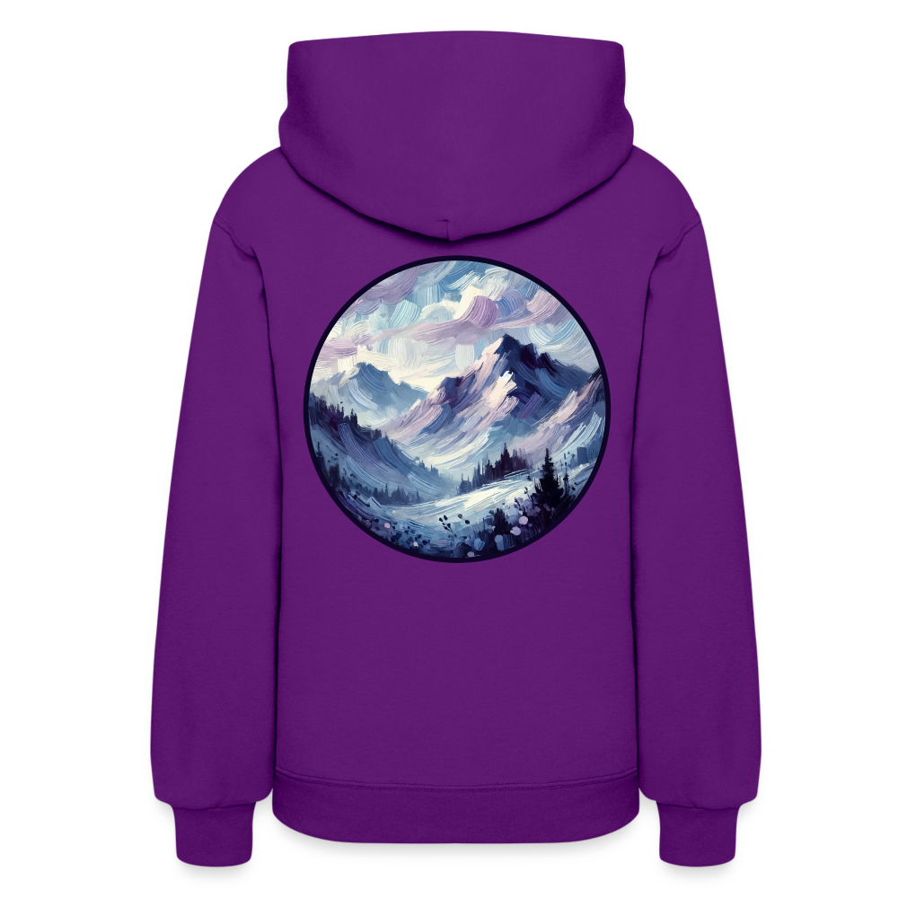 Women's Lavender Blue Mountain Range Graphic Hoodie with Logo - purple