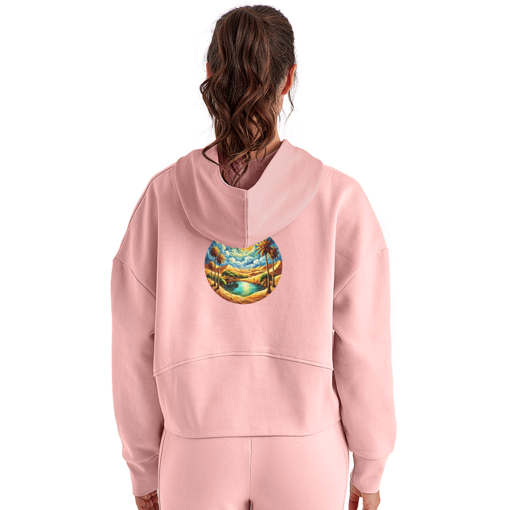 Women's Desert Oasis Graphic Half Zip Cropped Hoodie with Logo - light pink