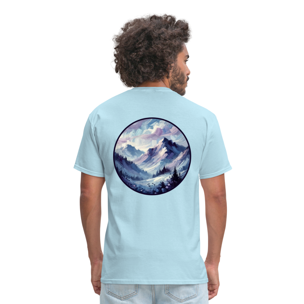 Lavender Blue Mountain Range Unisex Classic T-Shirt with Logo - powder blue