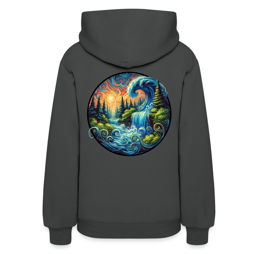 Women's Waterfall Graphic Hoodie with Logo - asphalt